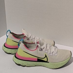 Nike Women's White Flyknit Running Shoes with Neon Accents